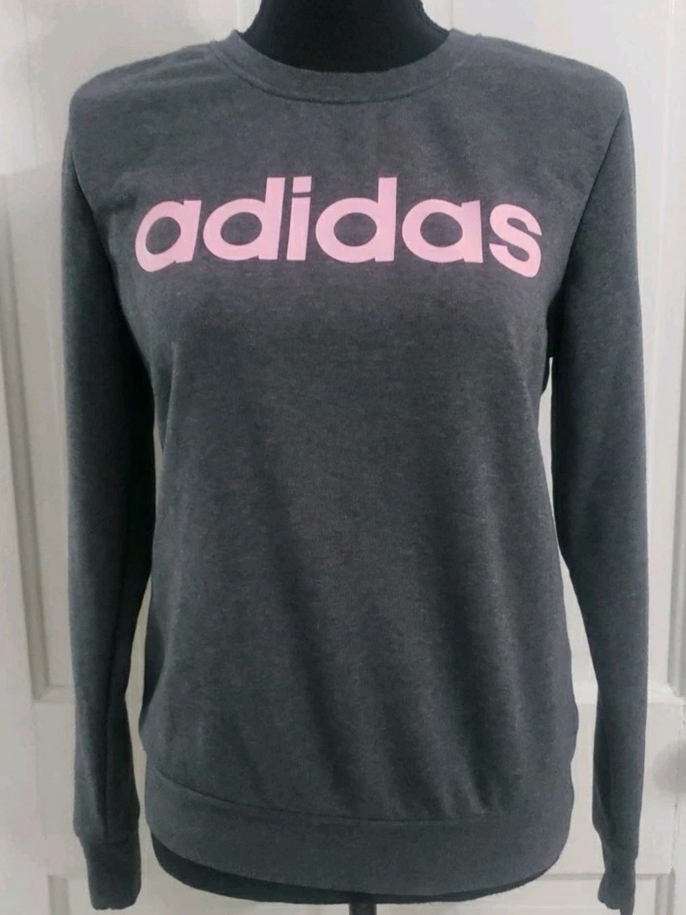 adidas Gray Crew Sweatshirt with Pink Logo